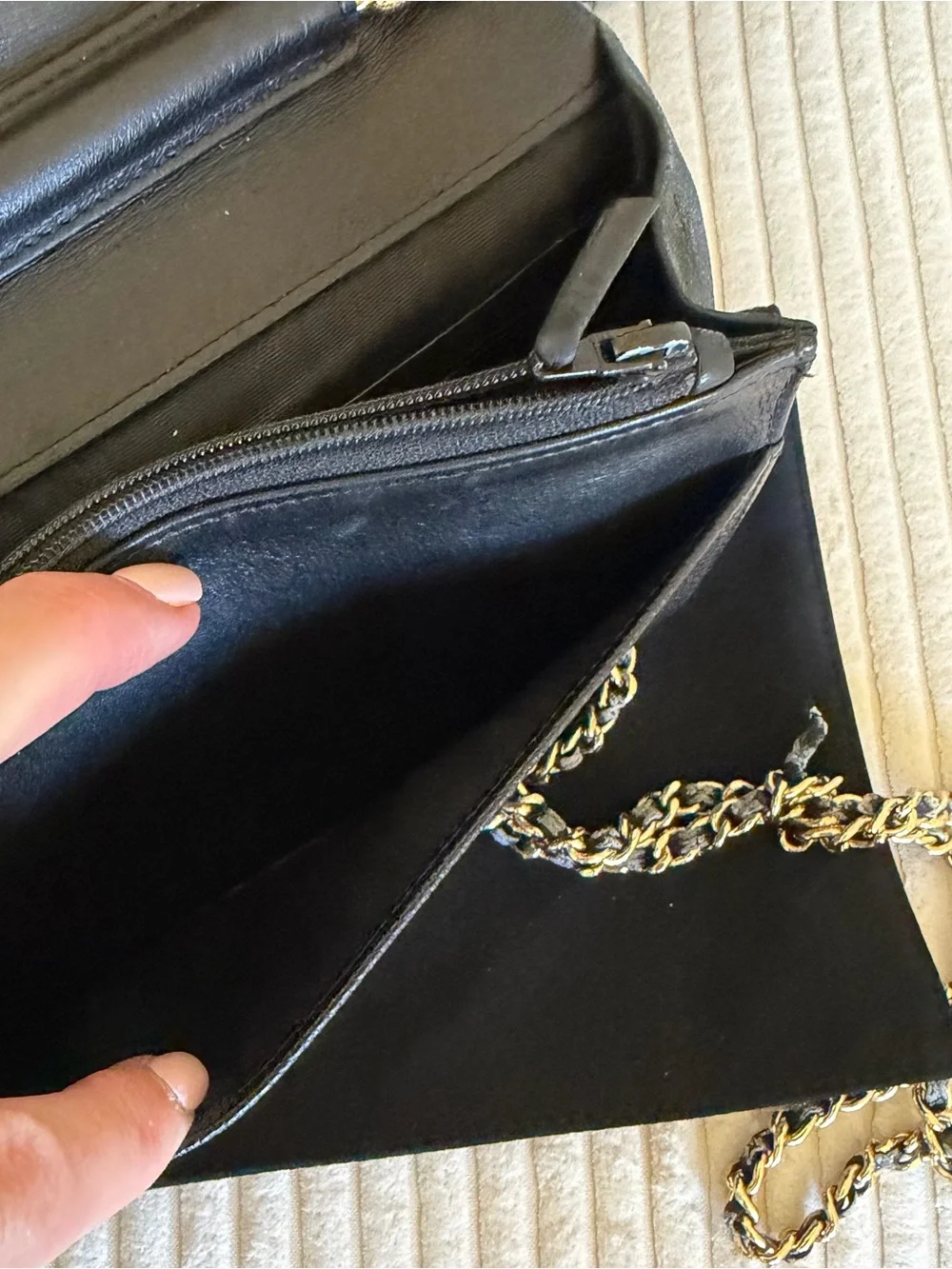 Vintage CHANEL caviar leather bag, suede dust bag, box and authenticity card 8x5